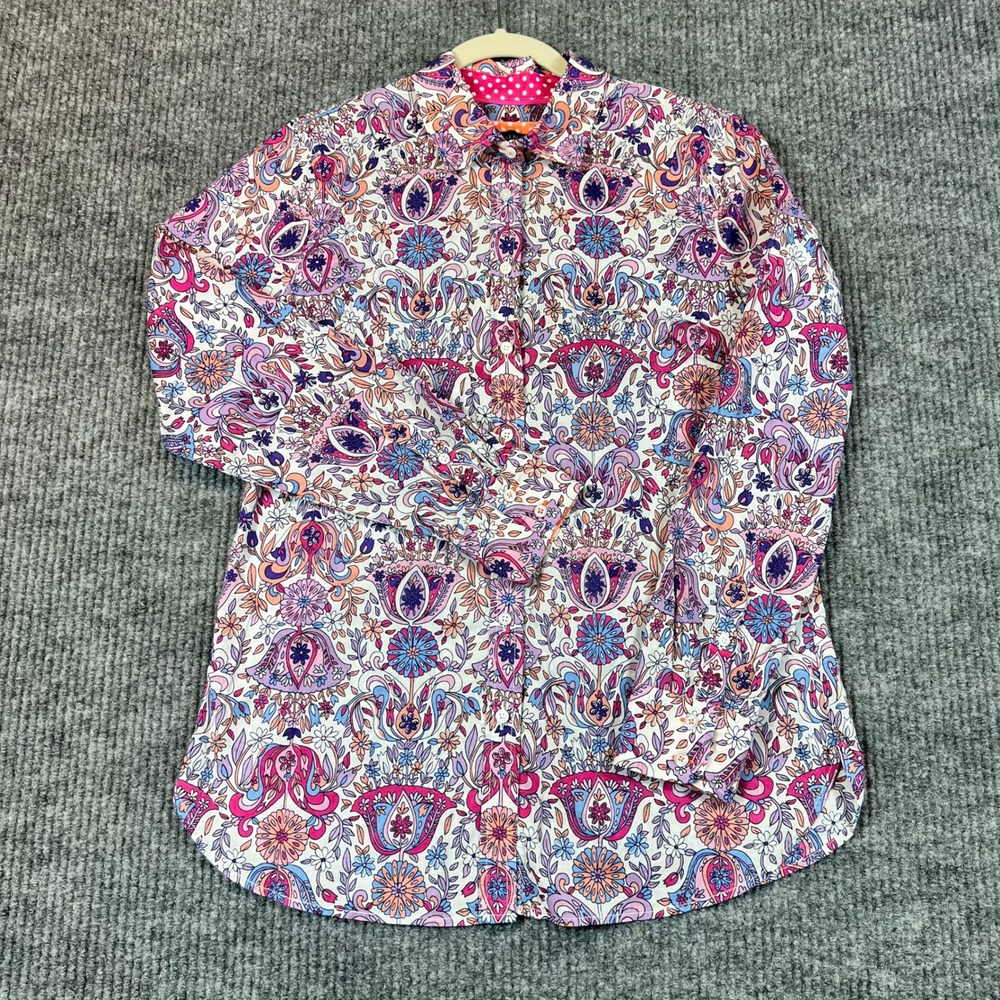 Talbots Button Down Shirt 100% Cotton Paisley Floral Preppy Whimsical S